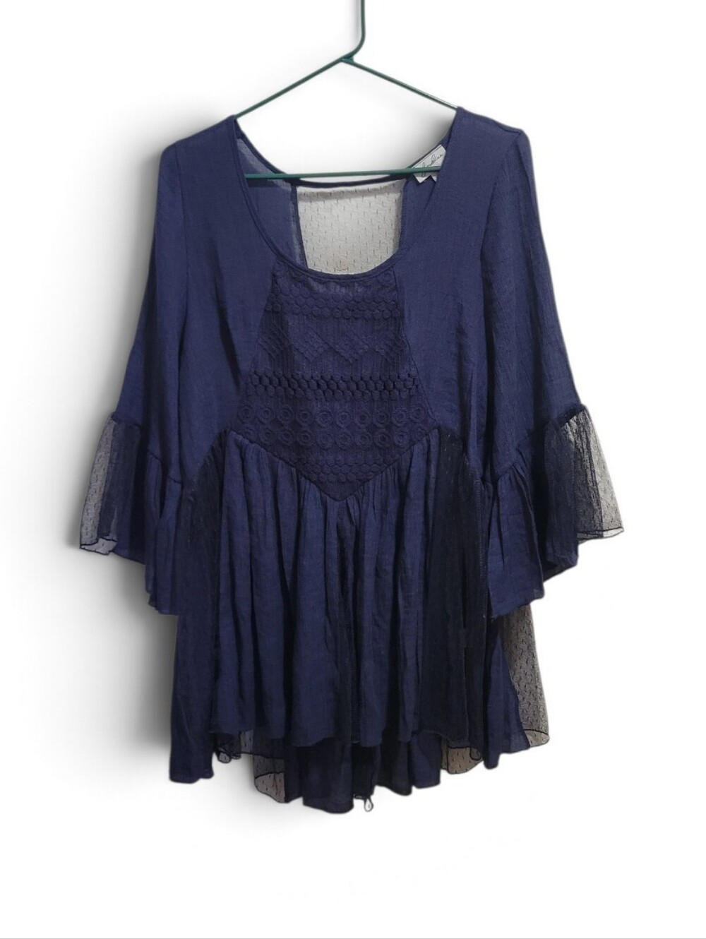 J. Gee Navy Blue Boho Peasant Top